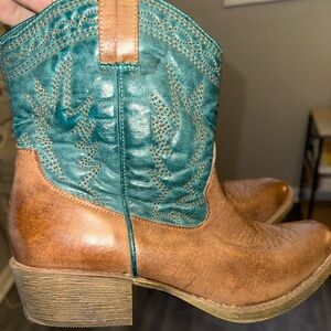 Brown and Teal Western Boots